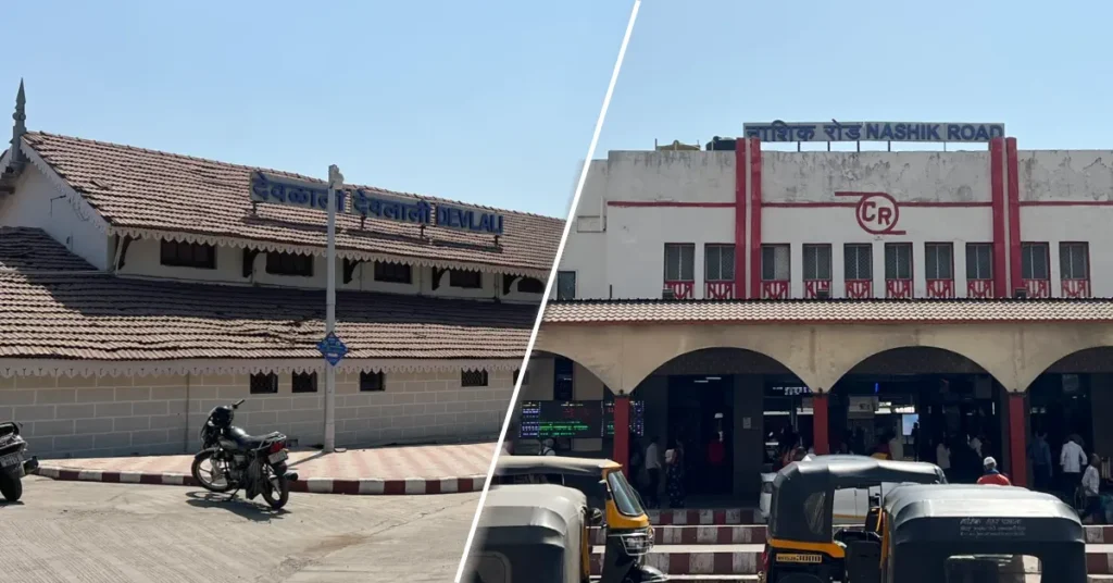 Comparison of Nashik Road and Devlali Stations A side-by-side comparison of Devlali and Nashik Road railway stations showing current infrastructure before 2027 upgrades.